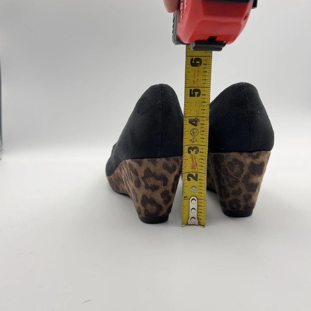 Marco Tozzi Black Suede Leopard Wedges Heels Size‎ 37 US 6/6.5